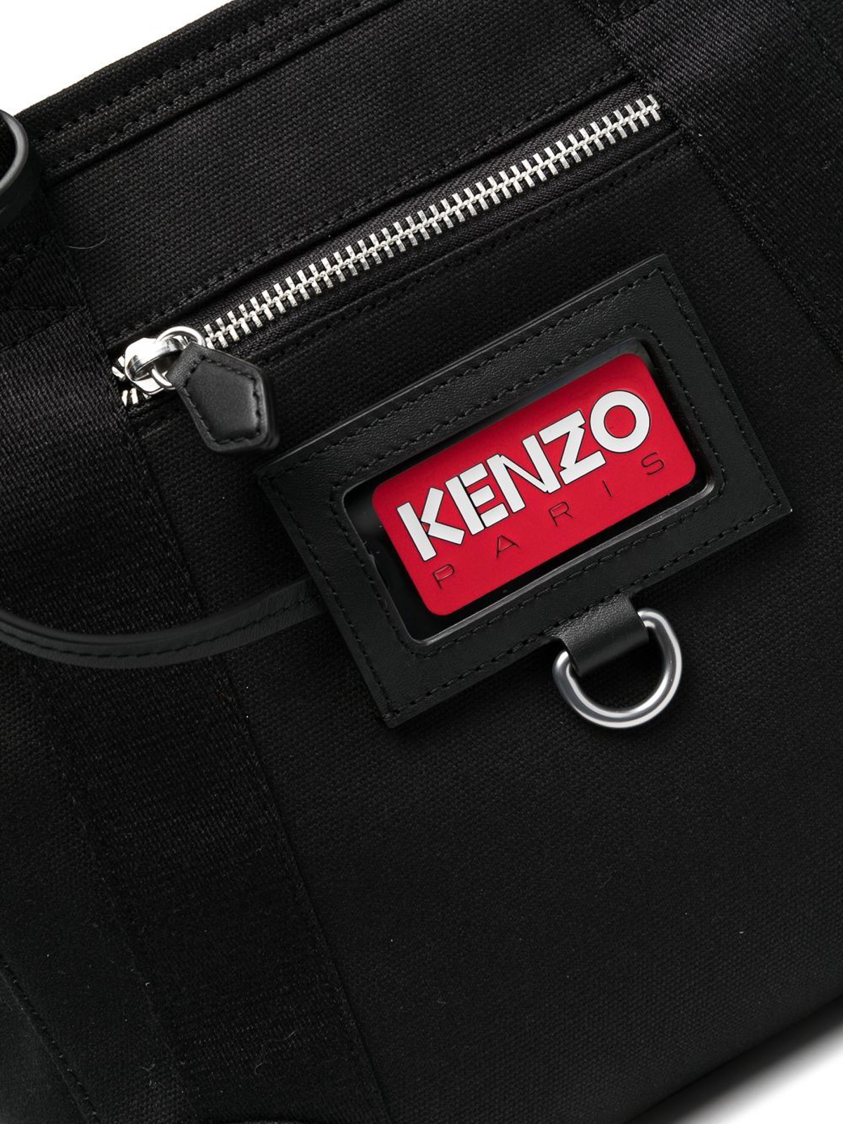 Shop Kenzo Cotton Tote With Logo-tag In Black
