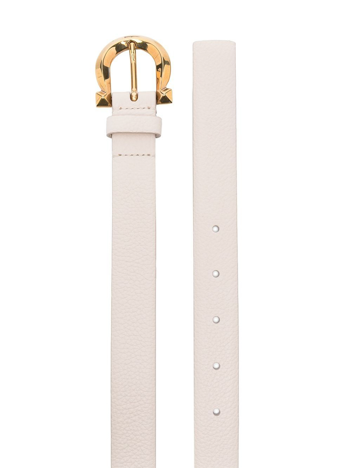 Salvatore Ferragamo White Belt with Gold Buckle Salvatore Ferragamo Leather Belt - Neutrals Belts  main image 3
