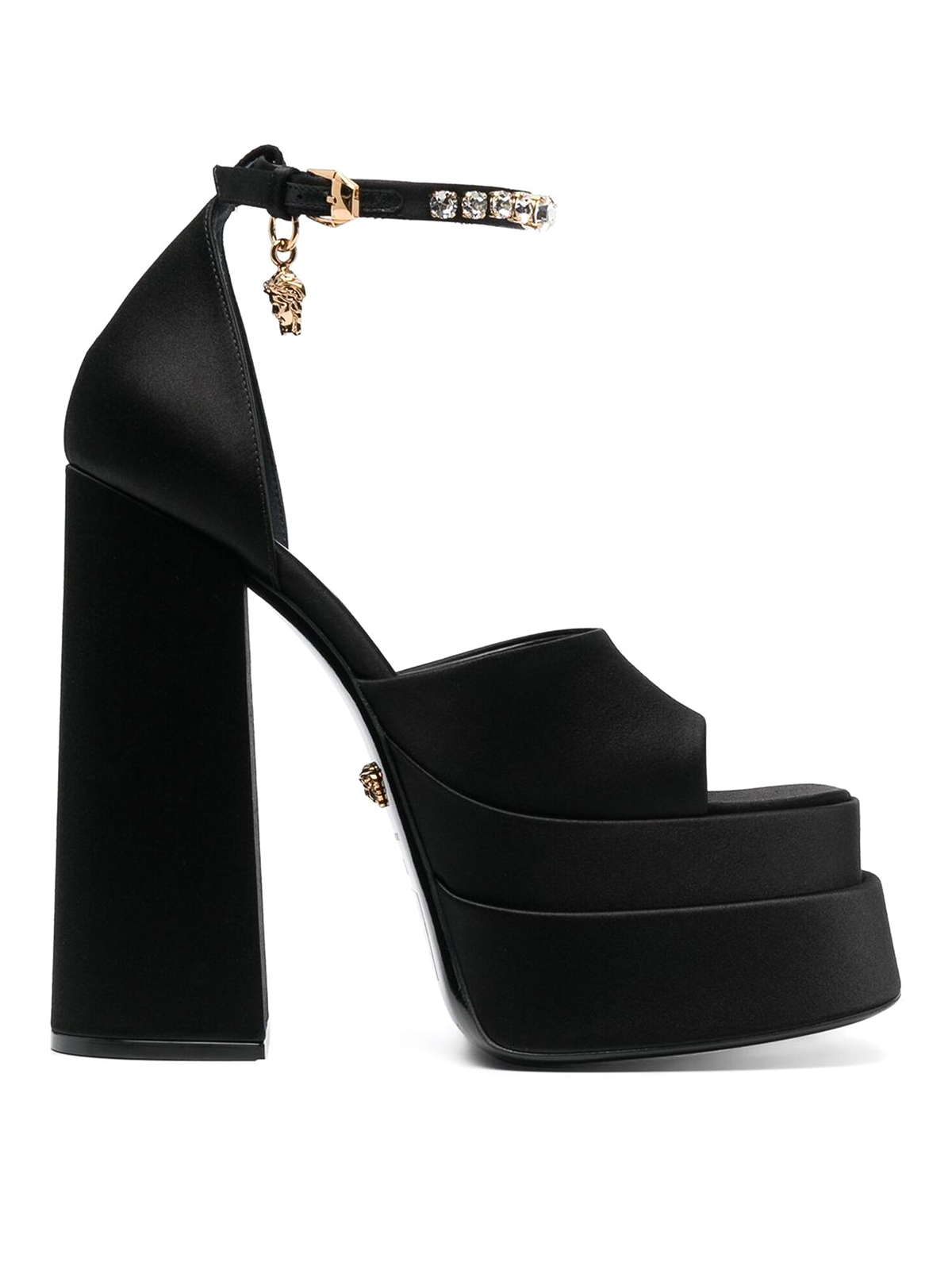 Shop Versace Platform Sandals With Medusa Plaque Detail In Black