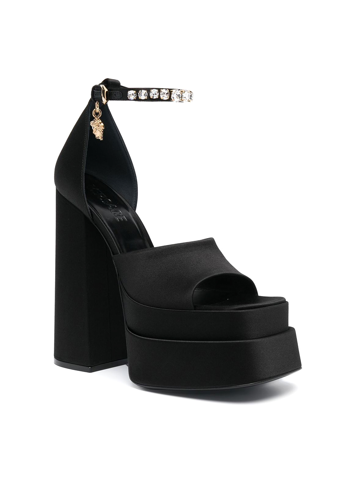 Shop Versace Platform Sandals With Medusa Plaque Detail In Black