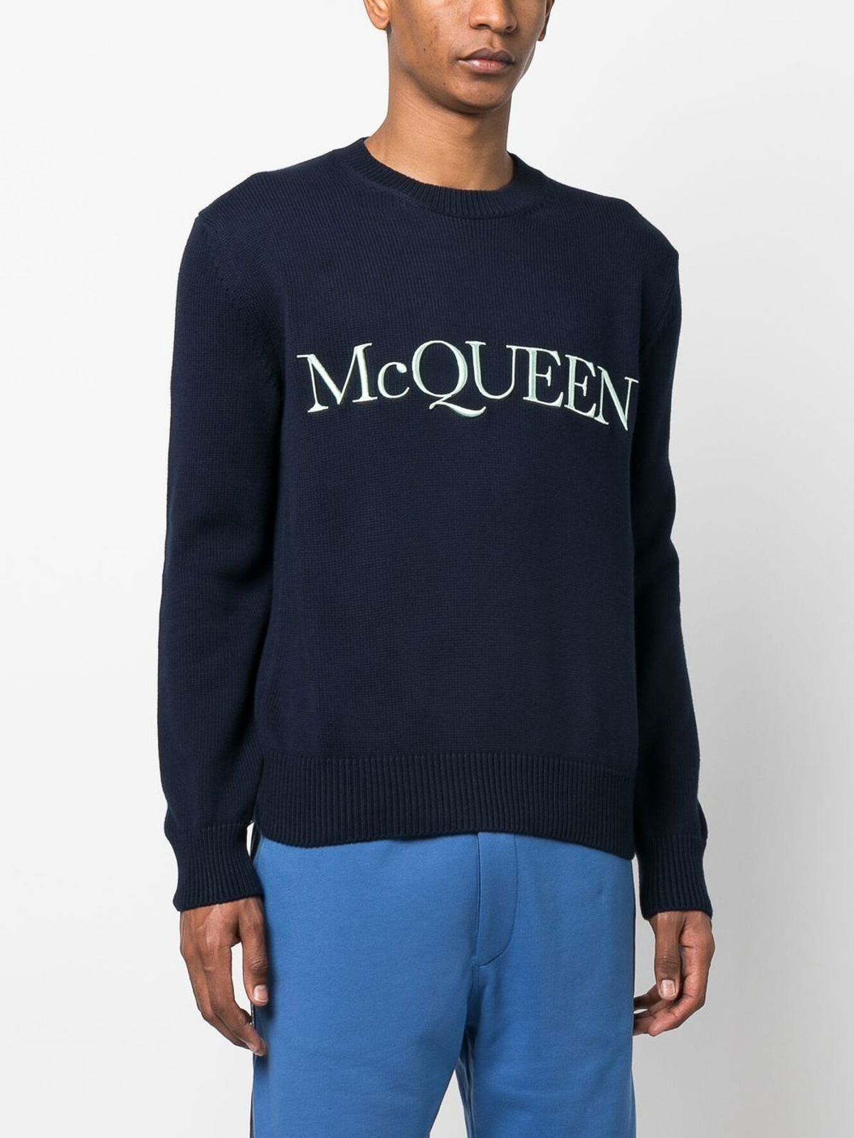 Shop Alexander Mcqueen Logo Embroidery Crewnecks In Blue