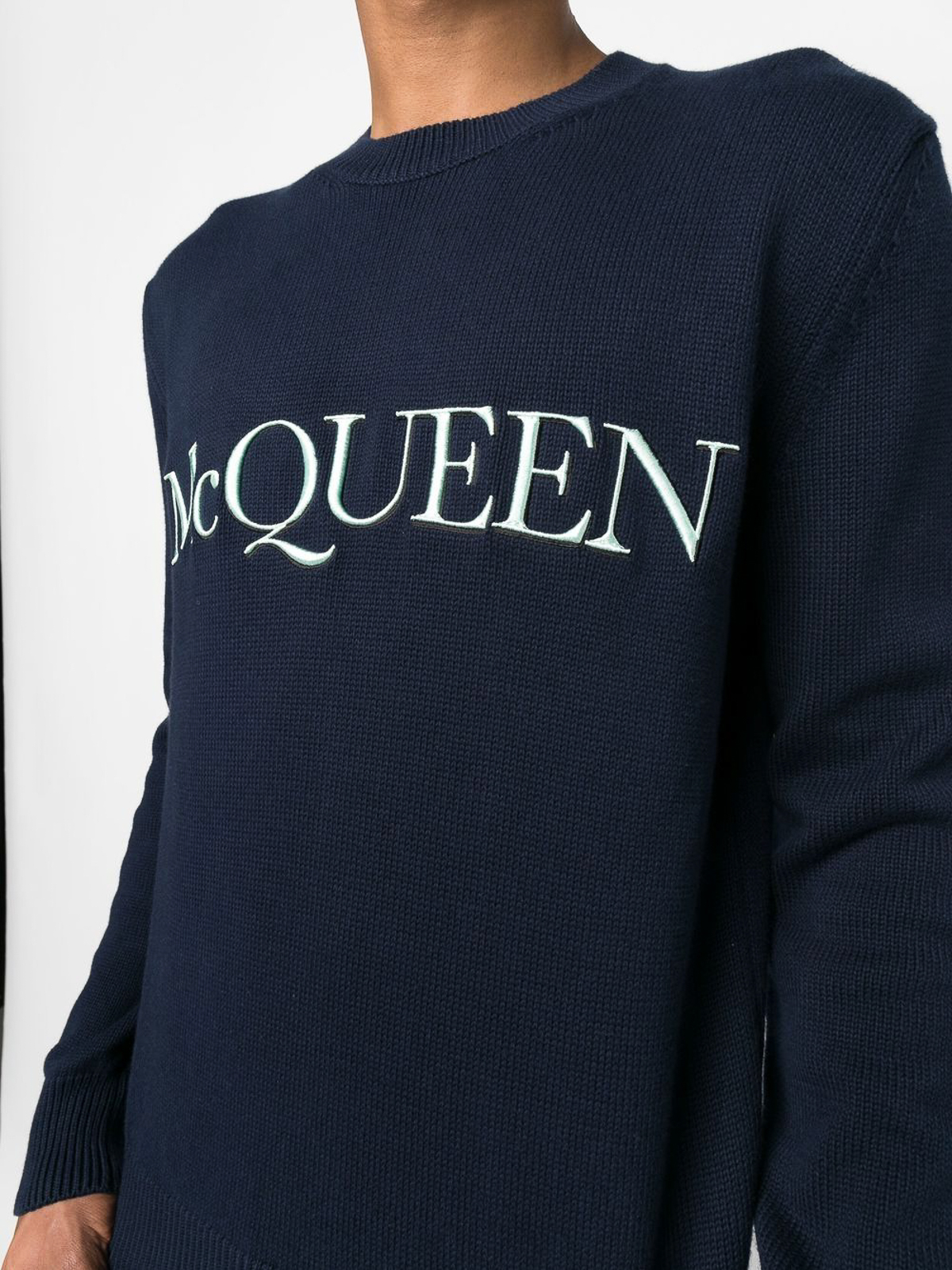 Shop Alexander Mcqueen Logo Embroidery Crewnecks In Blue