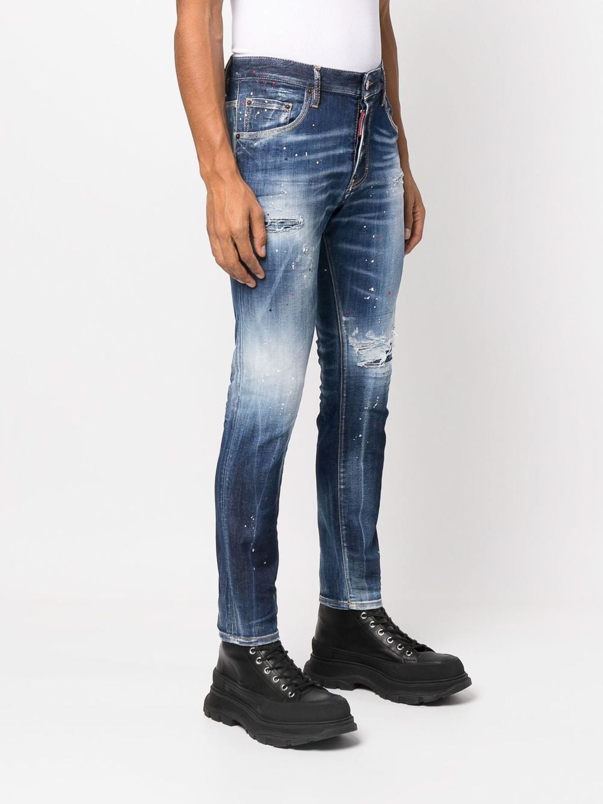 Shop Dsquared2 Distressed Effect Jeans In Light Wash