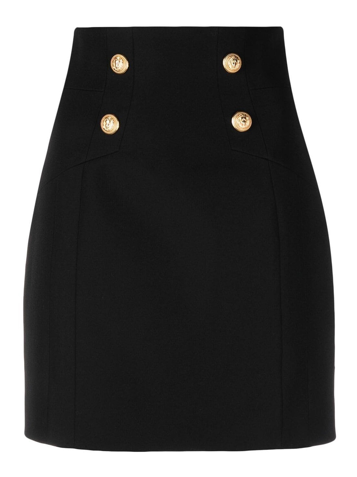 Balmain Embossed Buttons Wool Mini Skirt In Black