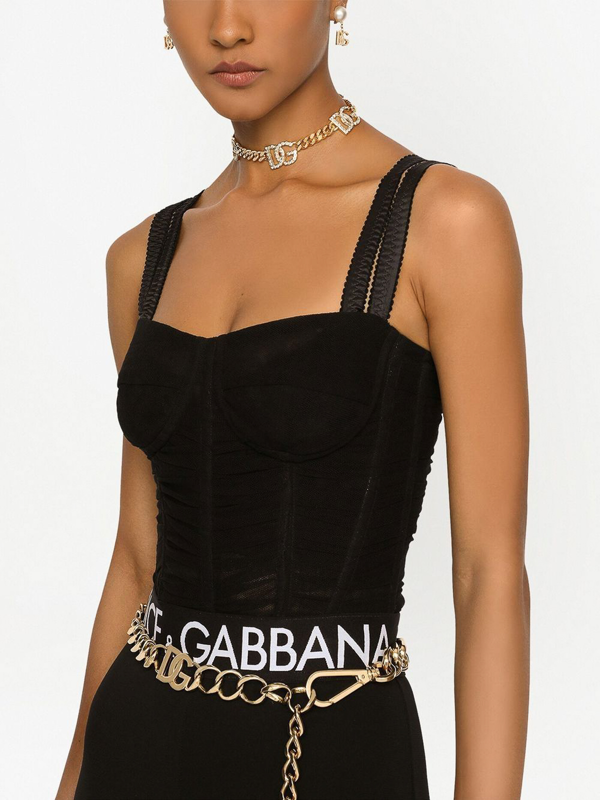 Shop Dolce & Gabbana Ruched Corset Top In Black