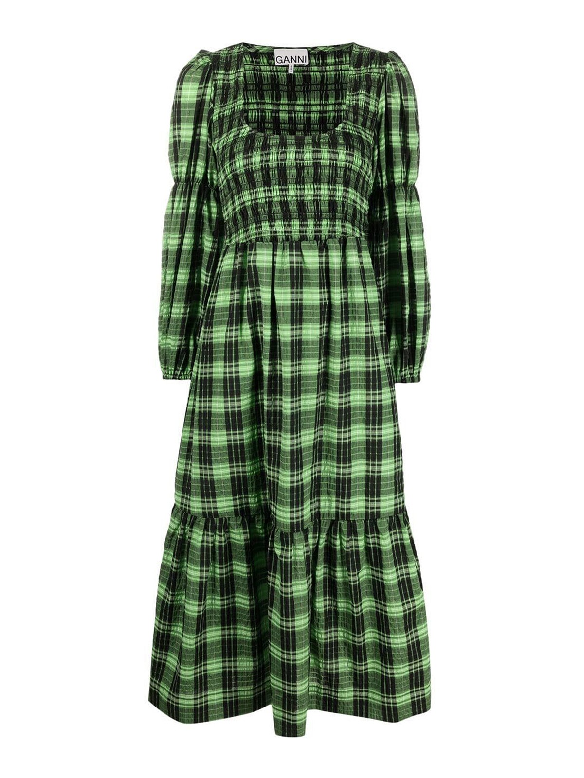 Ganni Checerboard Dress In Green