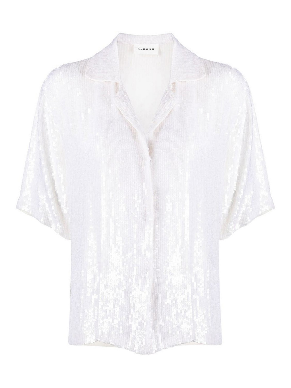 Shop P.a.r.o.s.h Sequined Short Sleeves Shirt In White