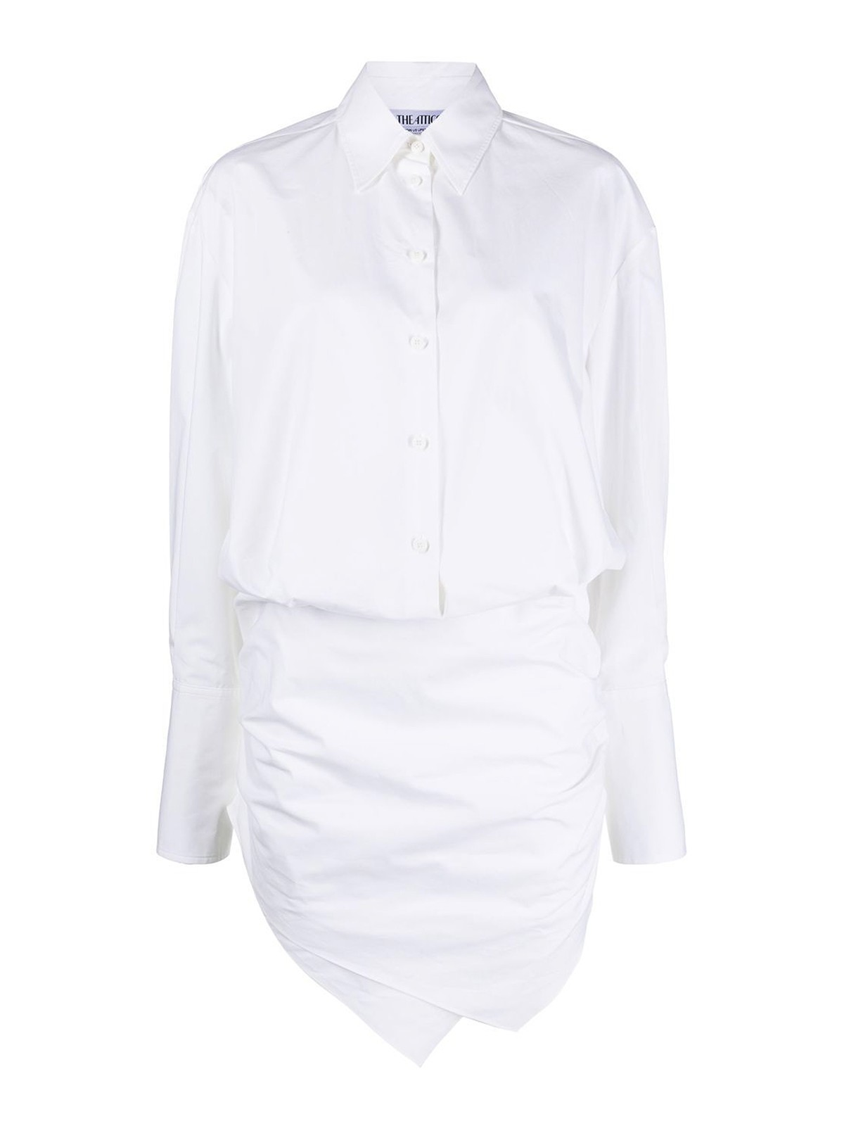Attico Ruched Shirt Dress In Blanco