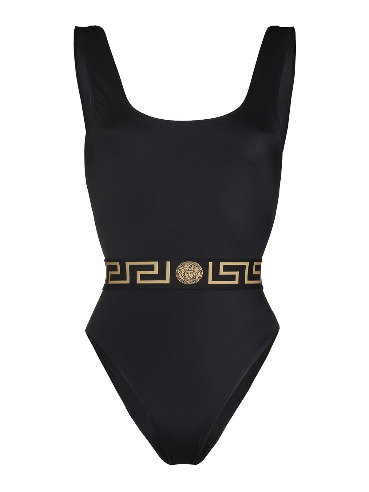 Versace Greca-print Swimsuit In Negro