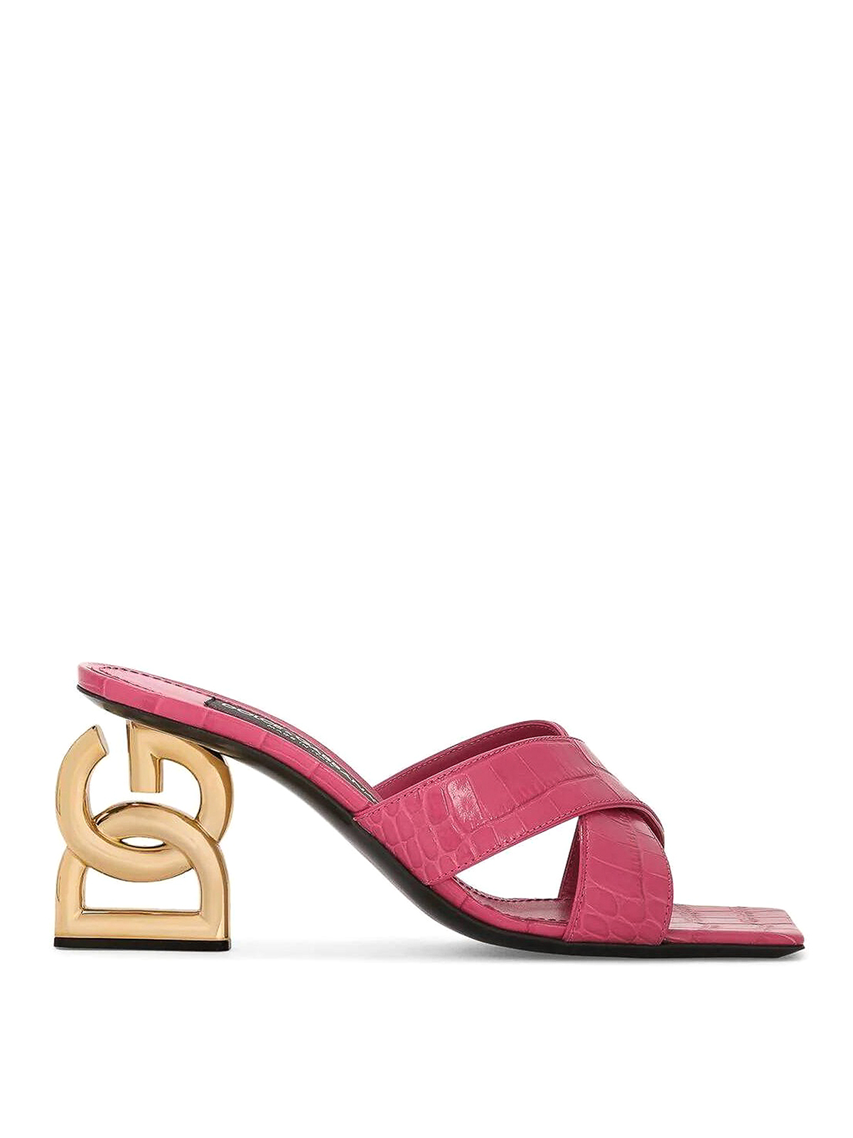 Dolce & Gabbana Croco Print Leather Sandals In Fucsia