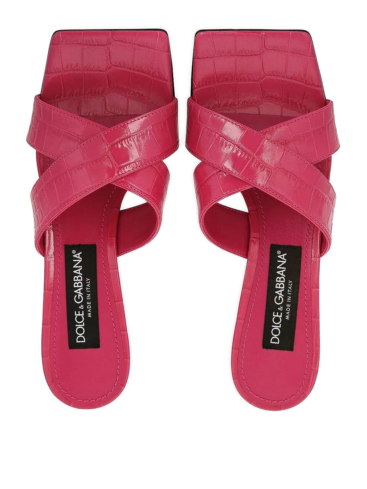 Shop Dolce & Gabbana Croco Print Leather Sandals In Fucsia