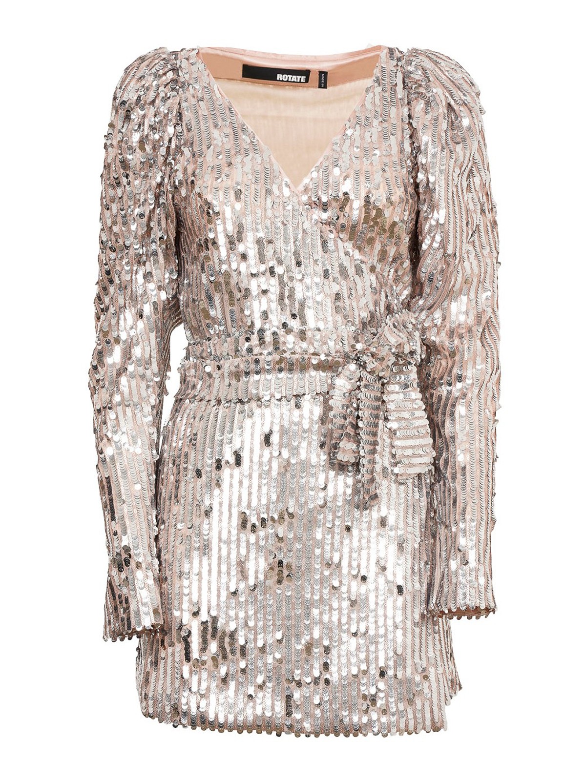 Rotate Birger Christensen Belted Wrap Sequined Dressed In Silver