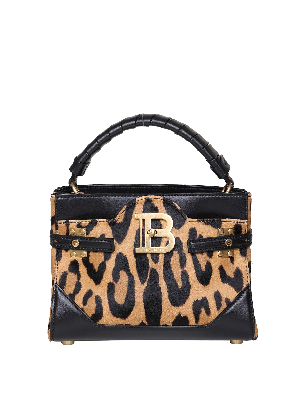Balmain B-buzz Small Leather Bag With Shoulder Strap In Animal Print