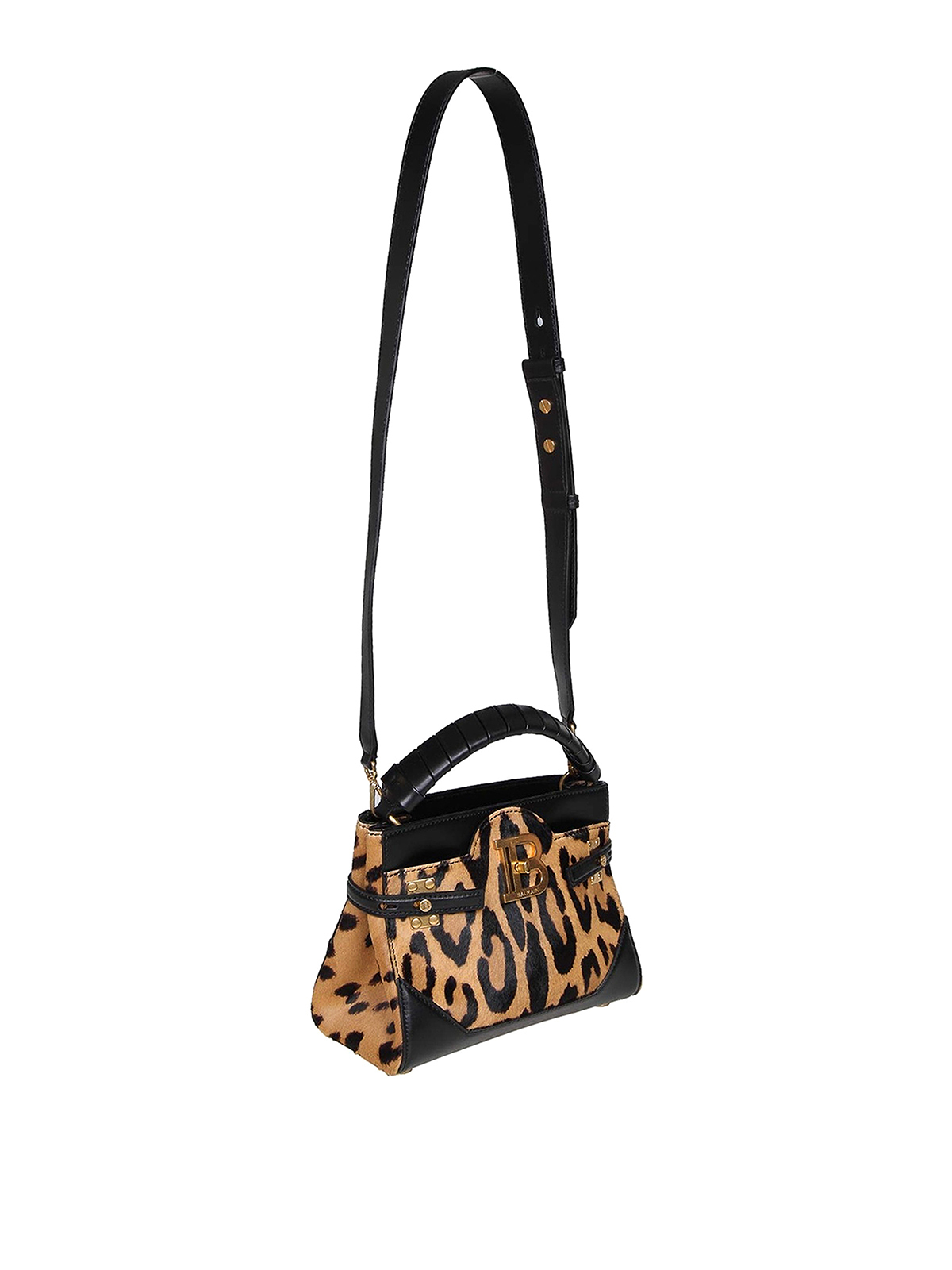 Shop Balmain B-buzz Small Leather Bag With Shoulder Strap In Animal Print