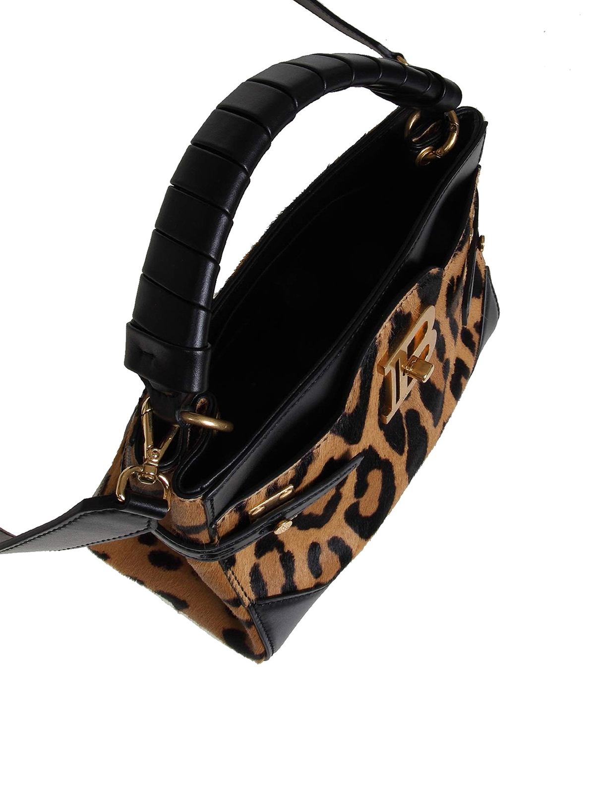 Shop Balmain B-buzz Small Leather Bag With Shoulder Strap In Animal Print