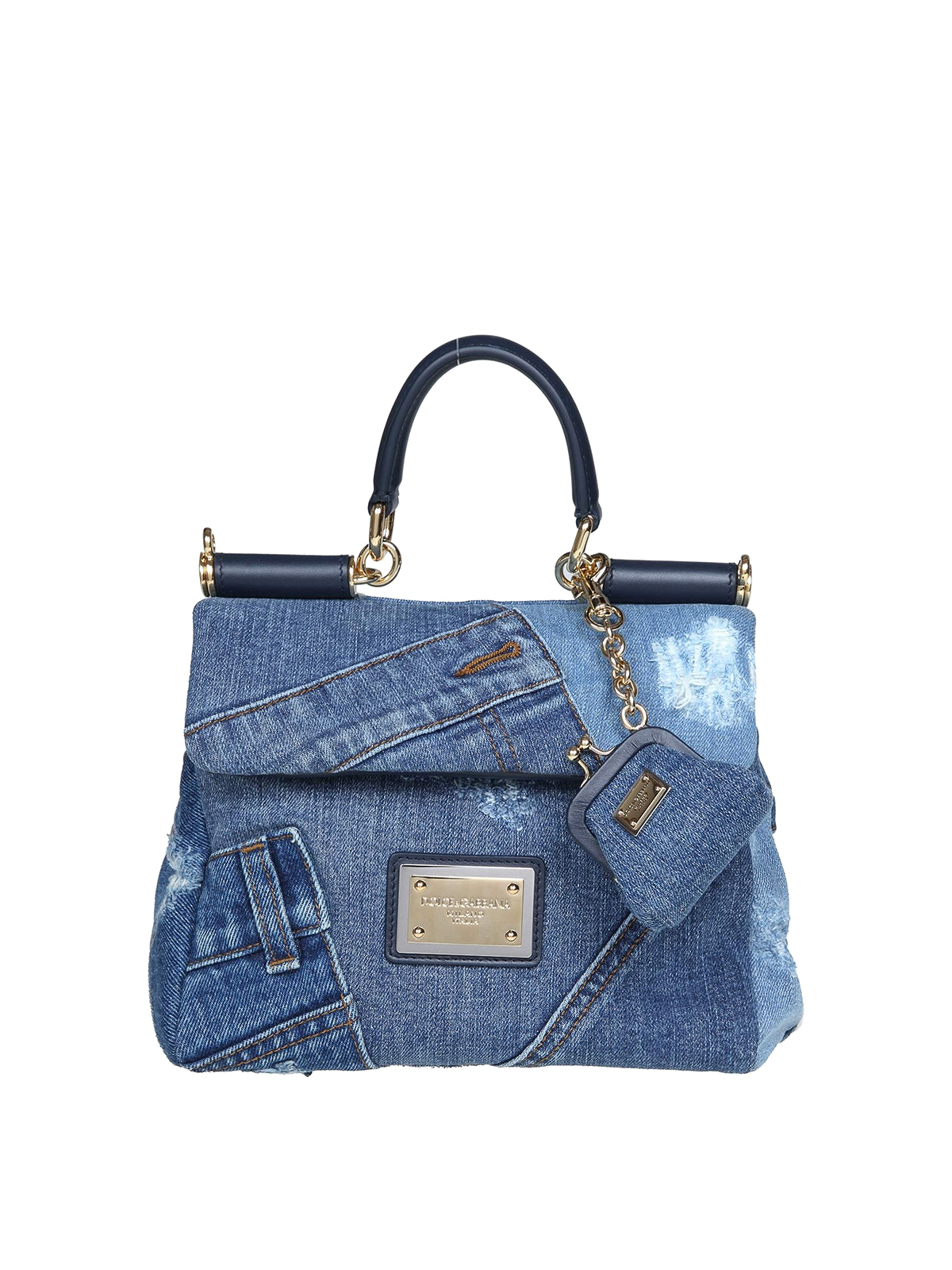 Dolce & Gabbana Medium Sicily Bag In Patchwork Denim in Blue
