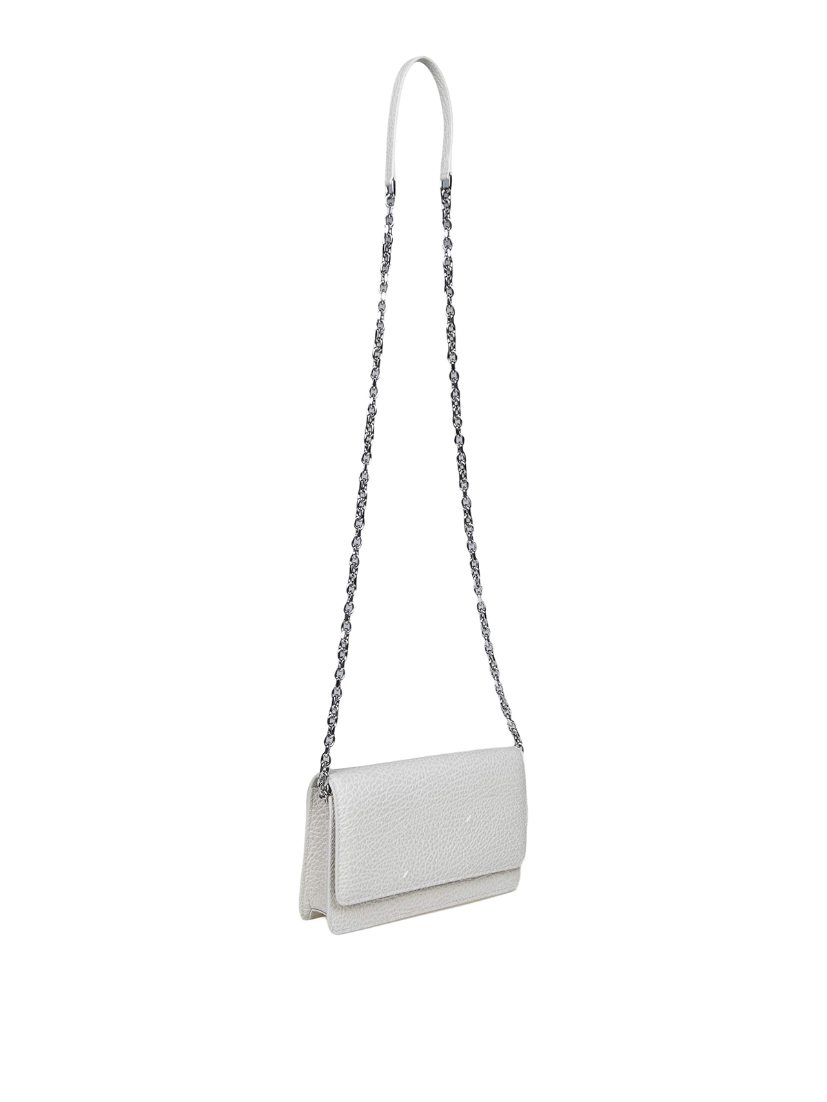 Shop Maison Margiela Mini Chain Leather Bag With Shoulder Strap In White