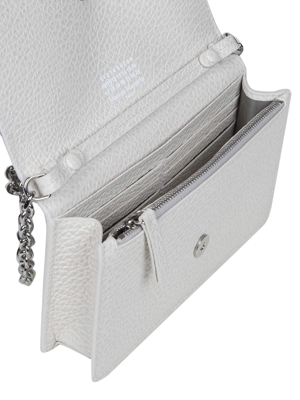 Shop Maison Margiela Mini Chain Leather Bag With Shoulder Strap In White
