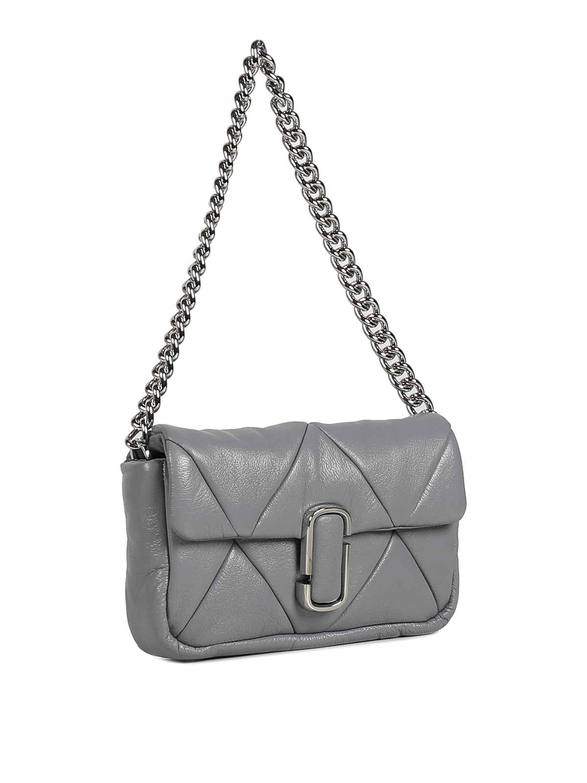 Shop Marc Jacobs Quilted Leather Shoulder Bag With Logo In Grey