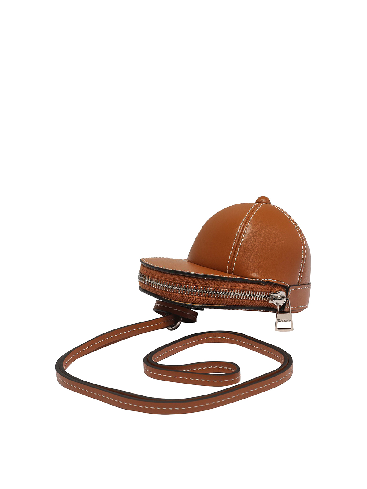 Shop Jw Anderson Leather Shaped Cap Bag With Zip Closure In Brown