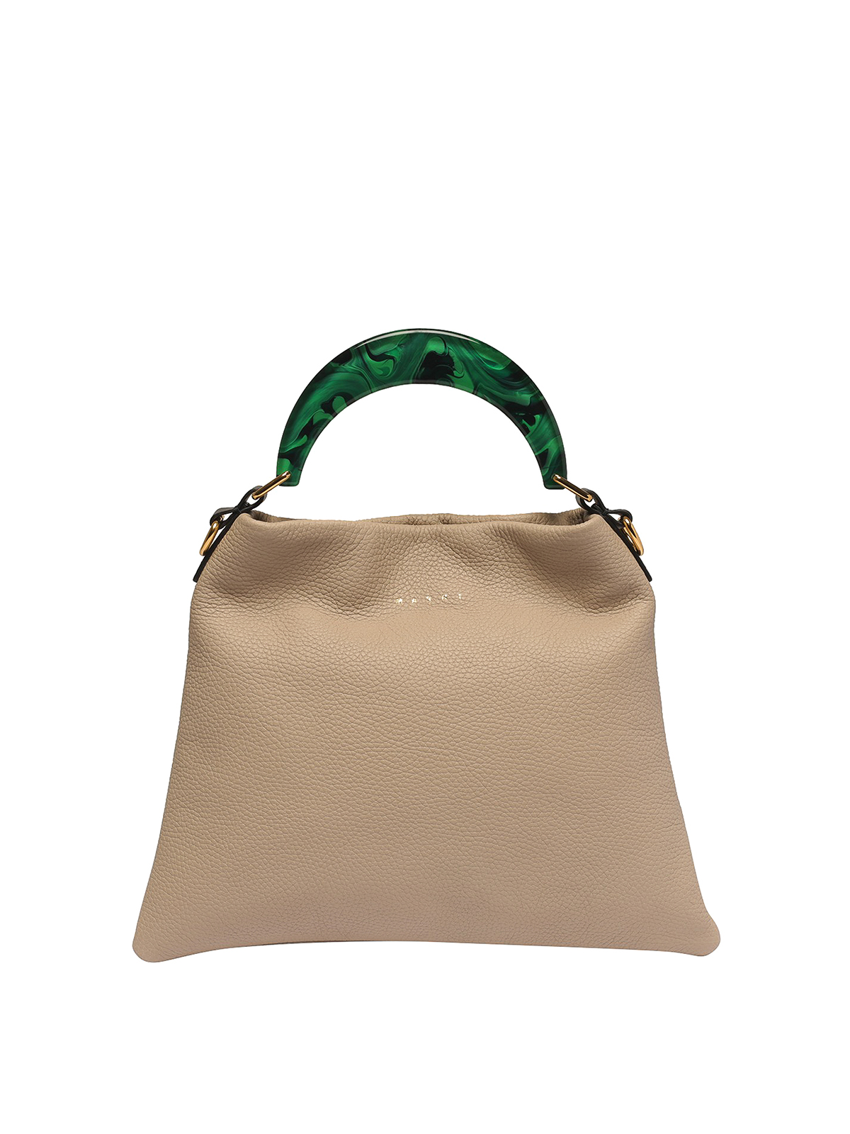 Marni Hammered Leather Bag With Detailed Handle In Beige