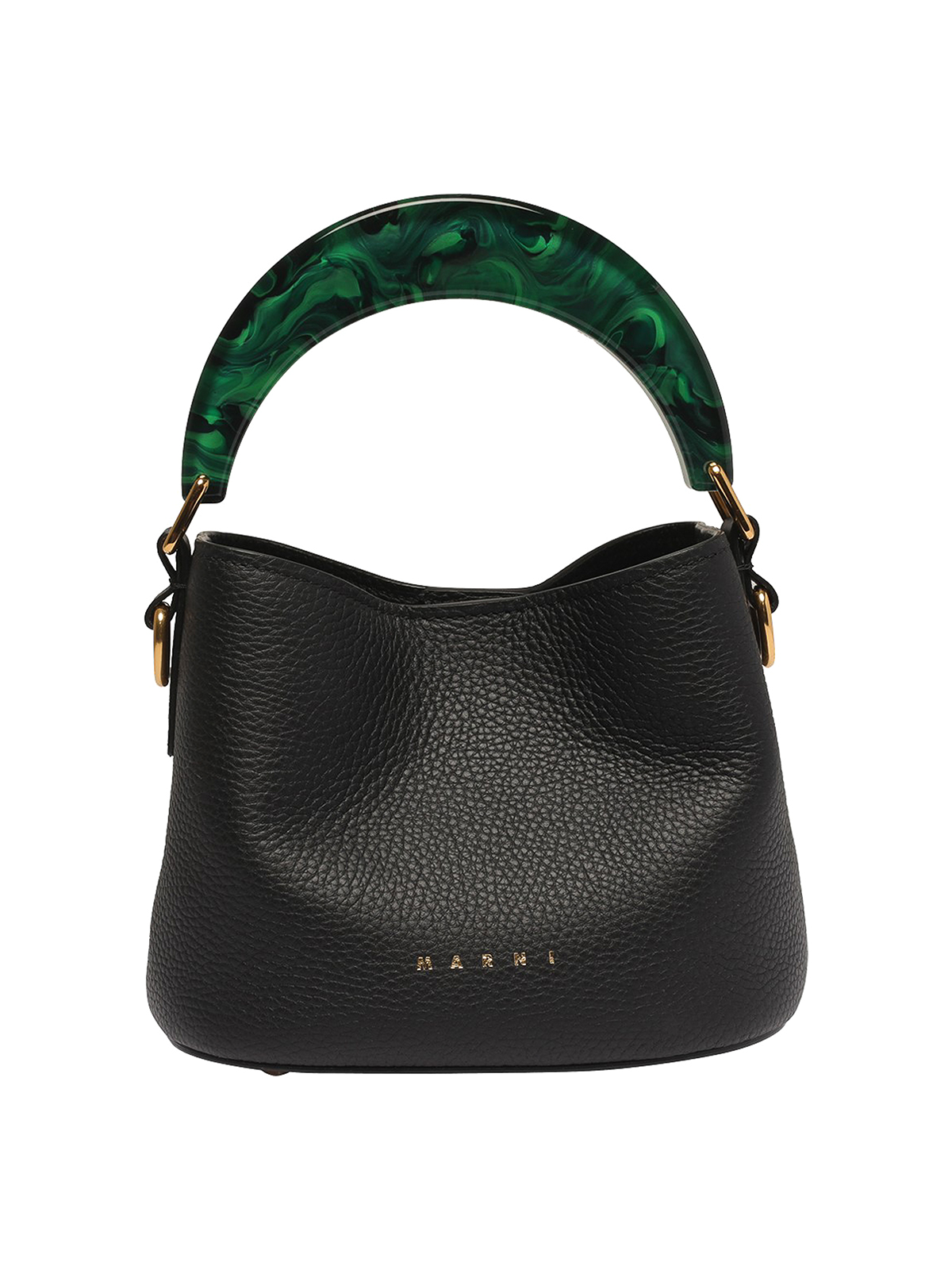 Marni Hammered Leather Bag With Detailed Handle In Black