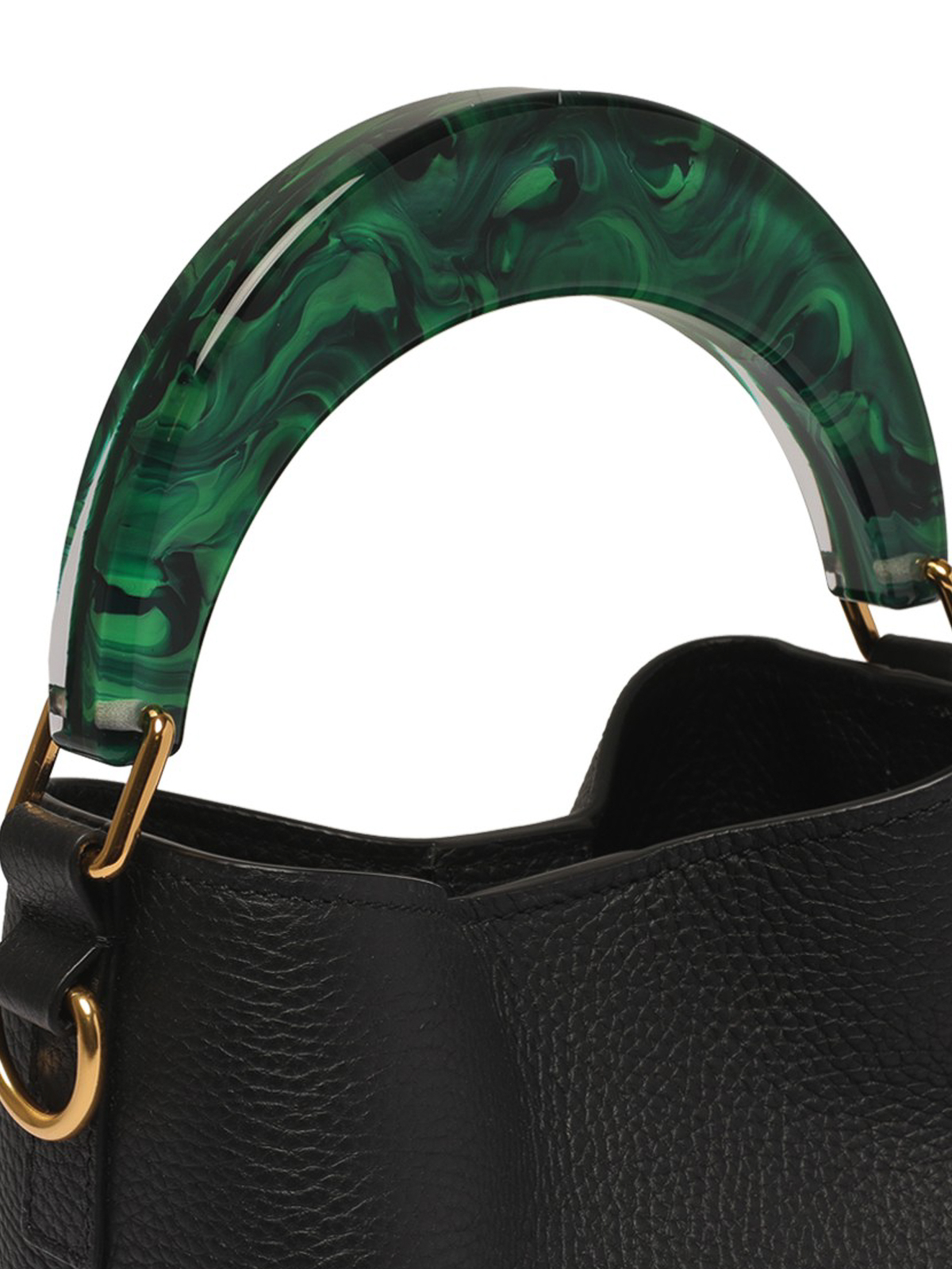 Shop Marni Hammered Leather Bag With Detailed Handle In Black