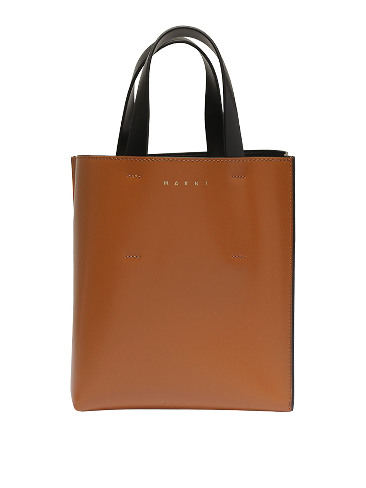 Marni Leather Bag With Contrast Back And Coulisse In Brown