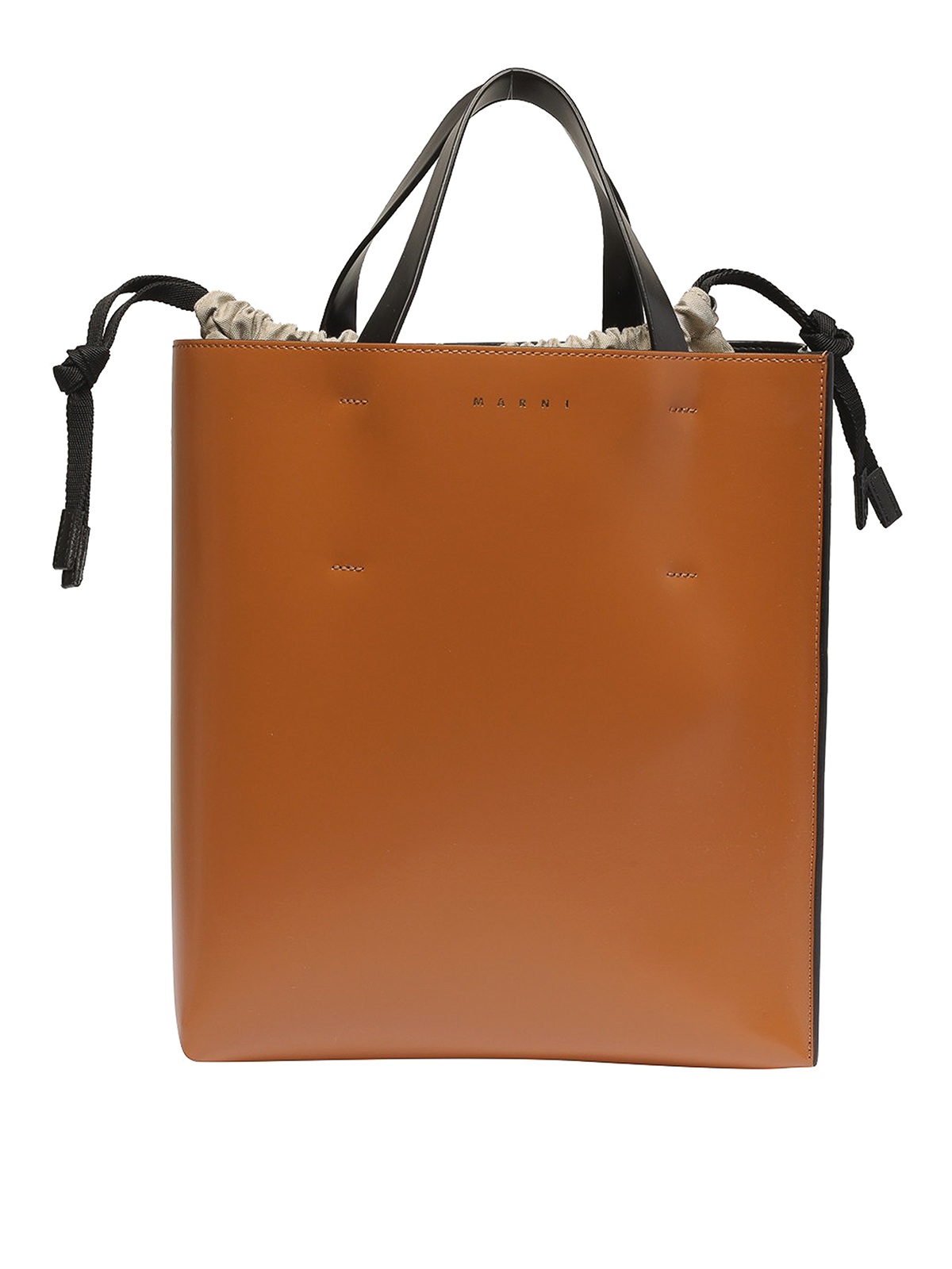 Shop Marni Leather Bag With Contrast Back And Coulisse In Brown