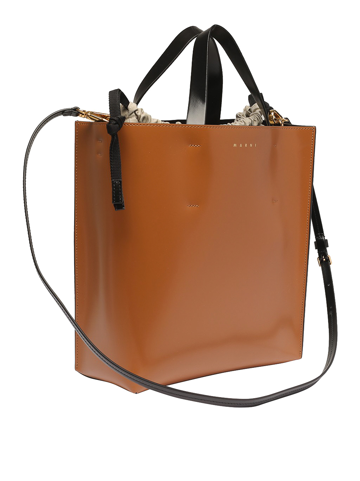 Shop Marni Leather Bag With Contrast Back And Coulisse In Brown