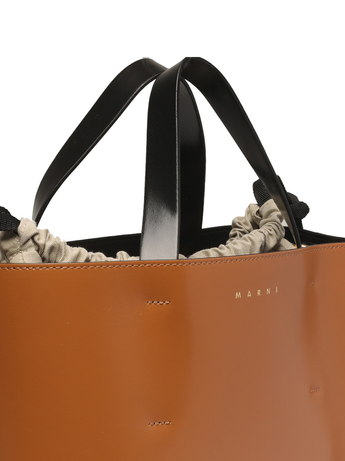 Shop Marni Leather Bag With Contrast Back And Coulisse In Brown