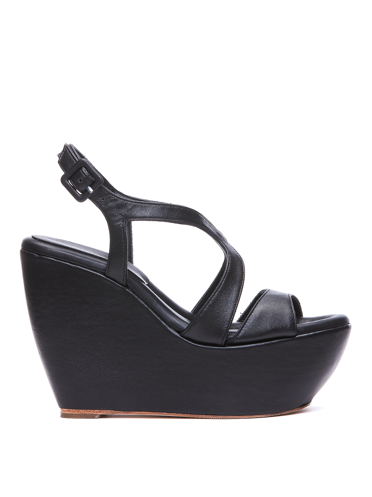 Shop Paloma Barceló Wedge Leather Sandals With Buckled Closure In Negro