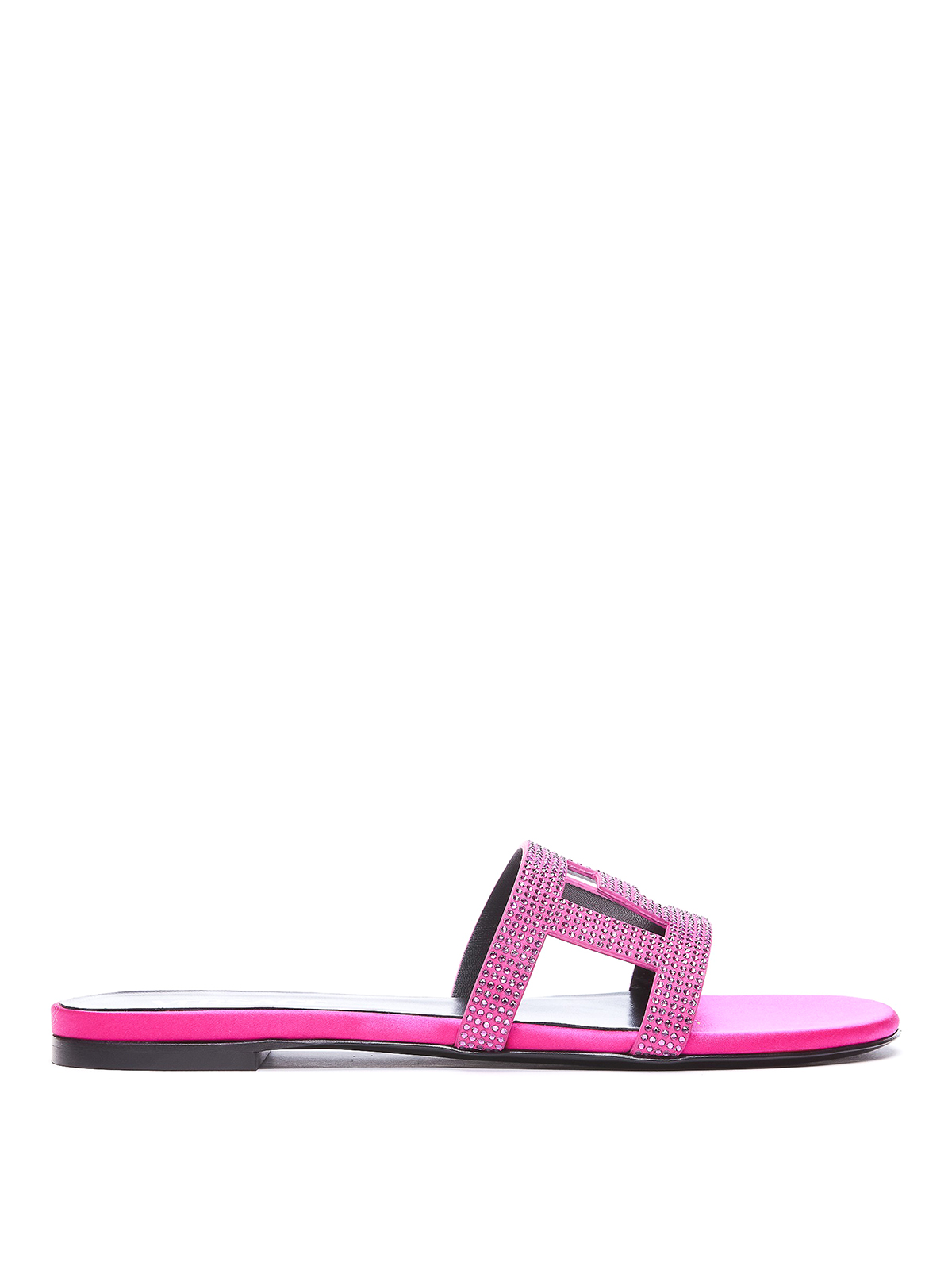 Versace Greca Maze Flat Sandals With Crystals In Bright Pink