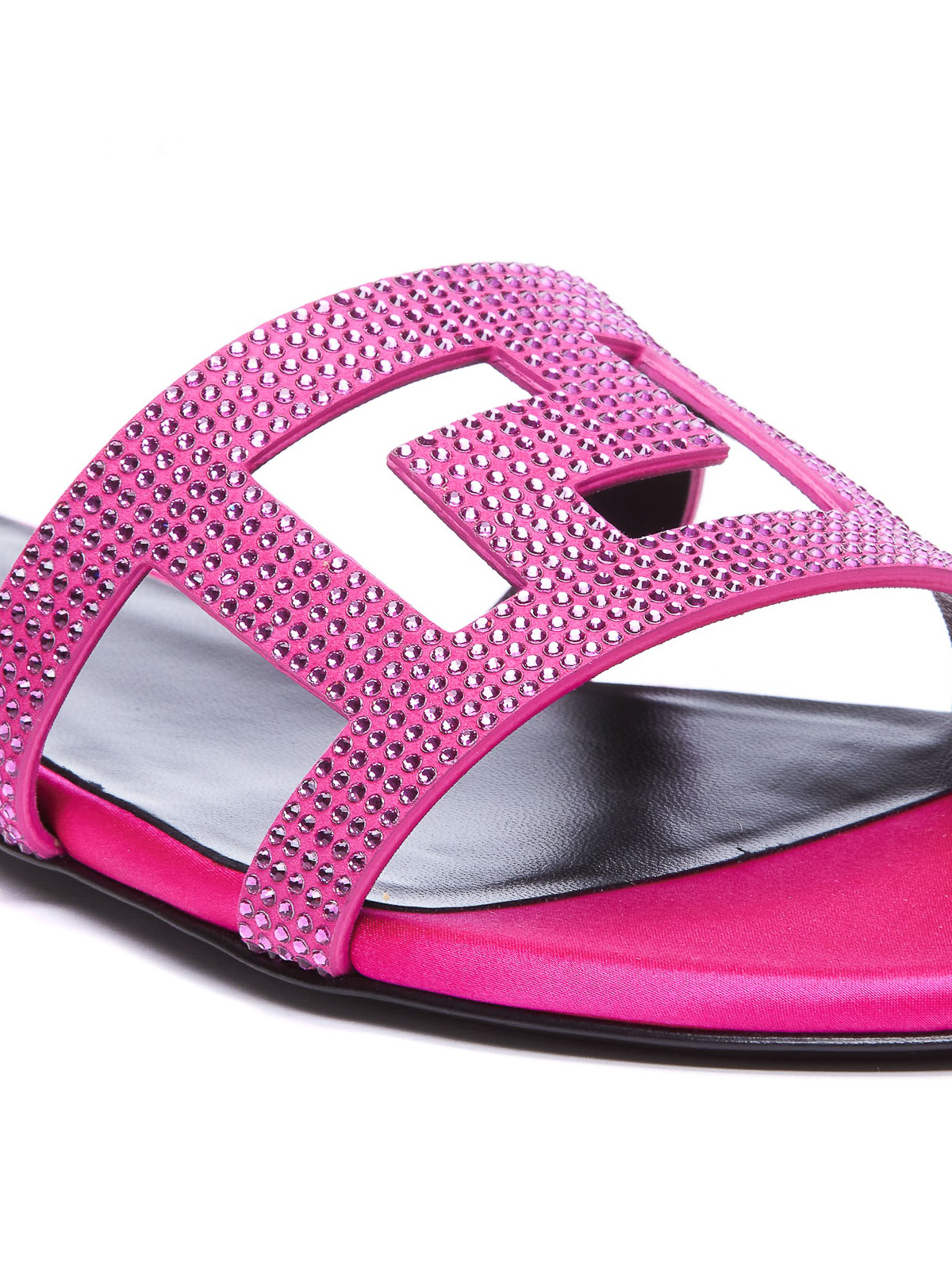 Shop Versace Flat Sandals With Crystal Details And Logo In Pink