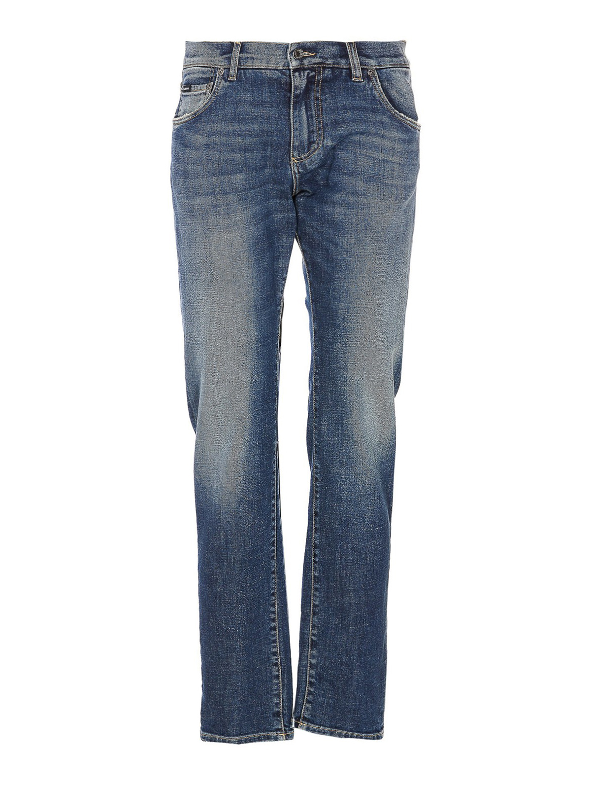 Dolce & Gabbana Denim Jeans With Zip And Plaque Logo In Blue