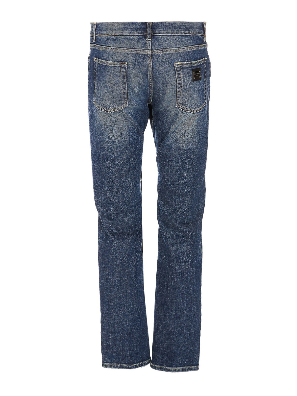 Shop Dolce & Gabbana Denim Jeans With Zip And Plaque Logo In Blue