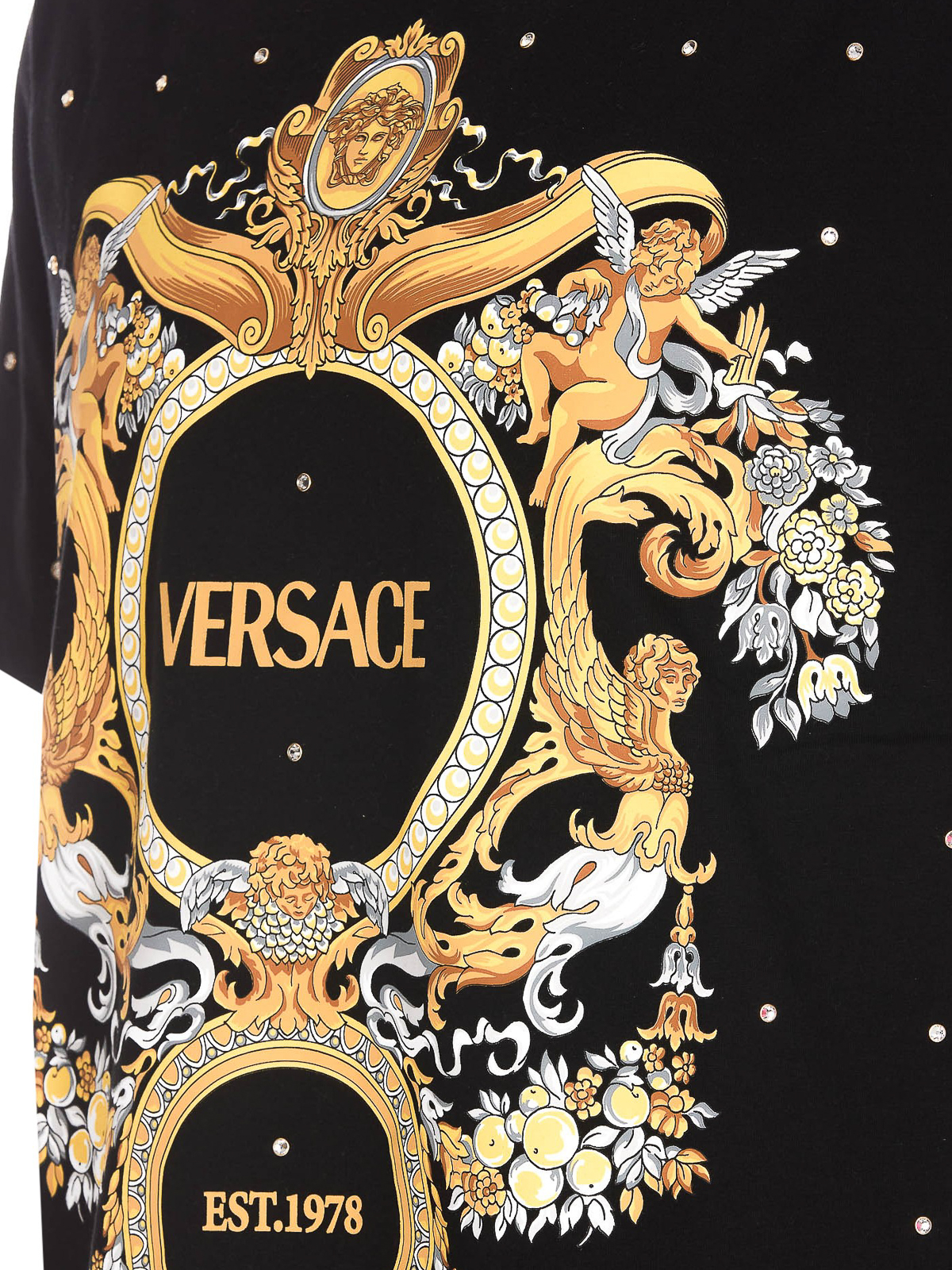 VERSACE ロコ刺繍セタ 78GAIE02CF00E 899 Buy Versace T-Shirt With Logo Print 'Black/Neon Azur/Neon