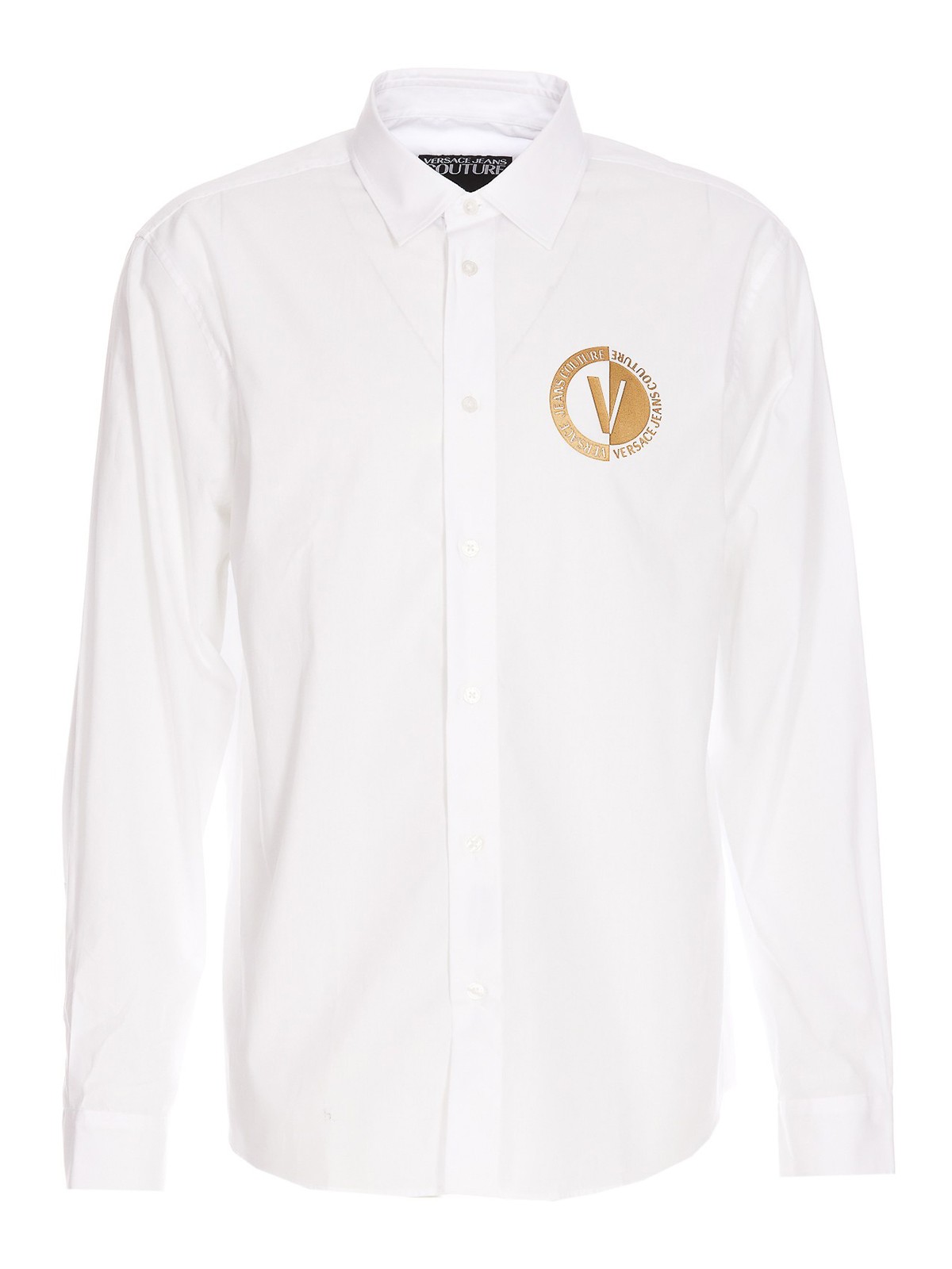 Versace Jeans Couture Shirt With Patch Logo And Button On Cuffs In White