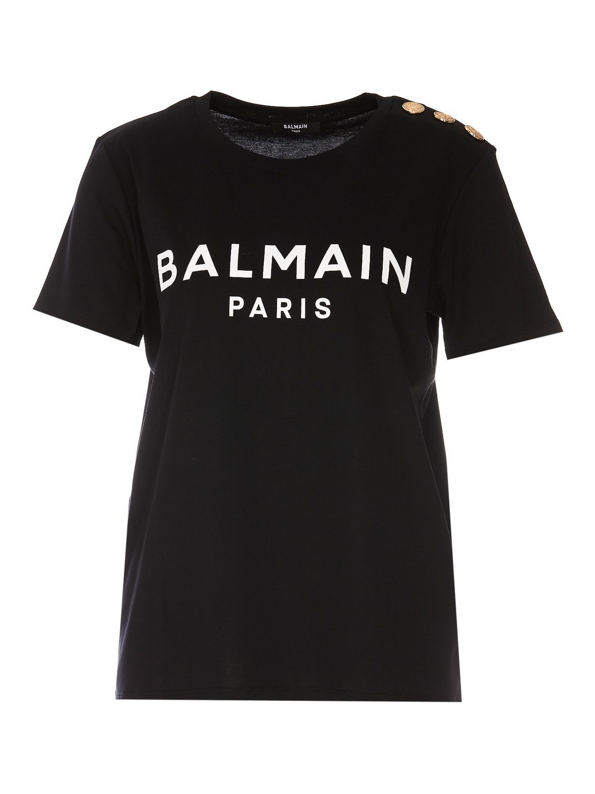 Shop Balmain T-shirt With Printed Logo And Golden Buttons In Negro