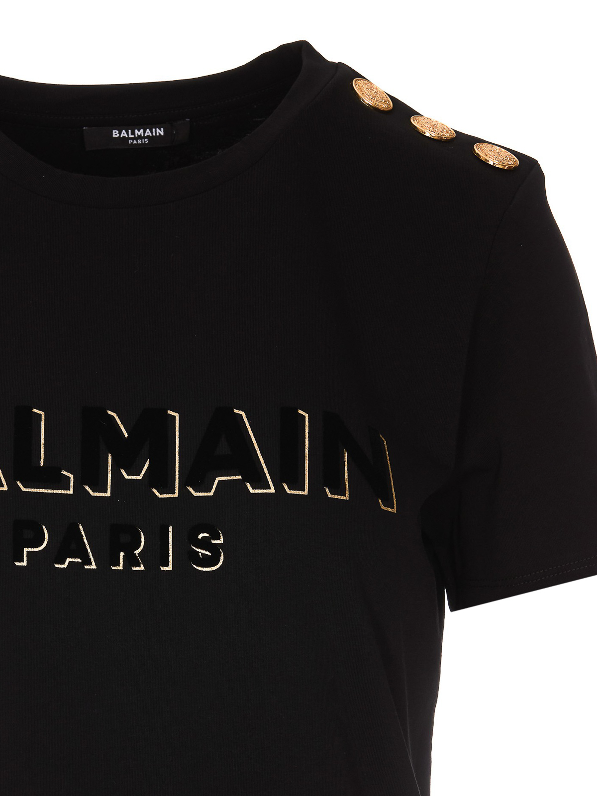 Balmain T-shirt with printed logo and golden buttons