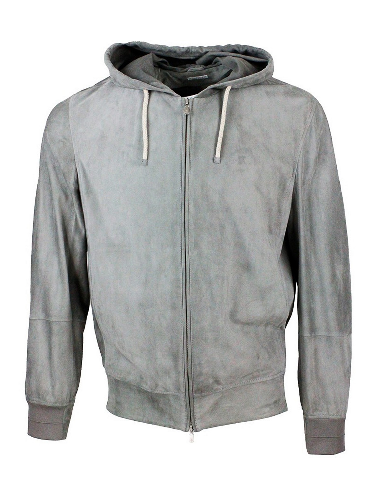 Shop Brunello Cucinelli Hooded Zipped Leather Jacket In Grey