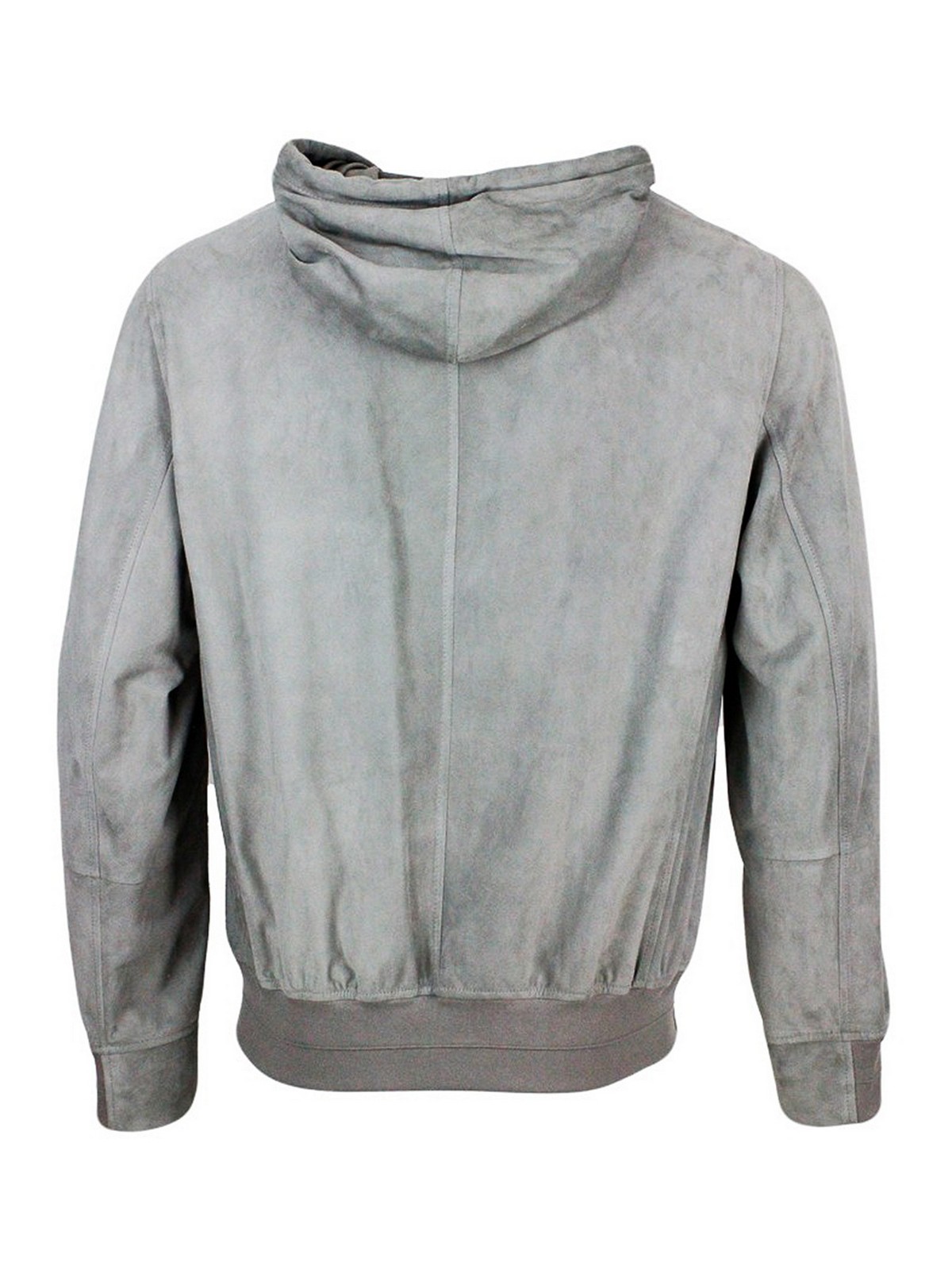 Shop Brunello Cucinelli Hooded Zipped Leather Jacket In Grey