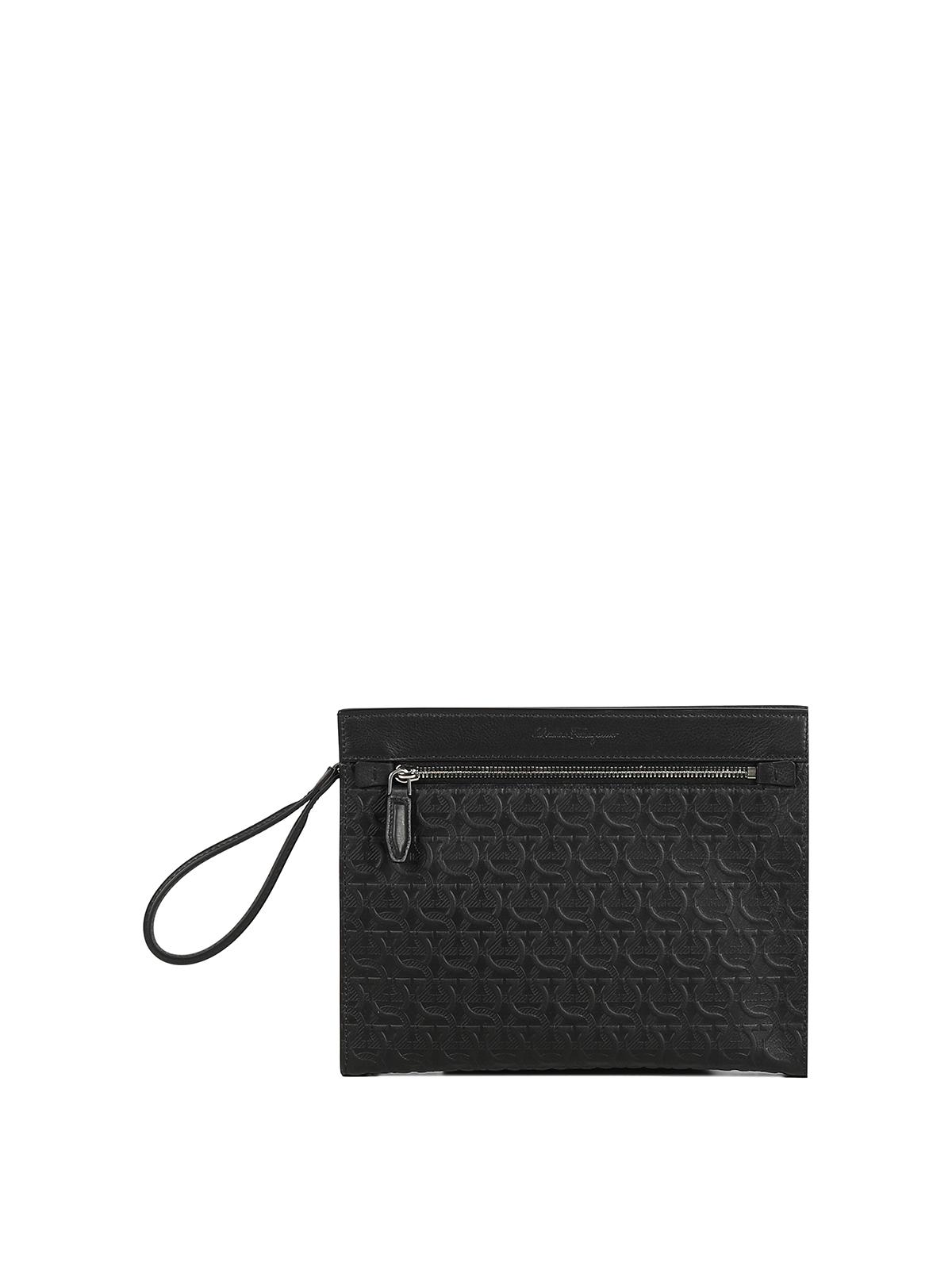 Ferragamo Monogrammed Leather Wallet In Black