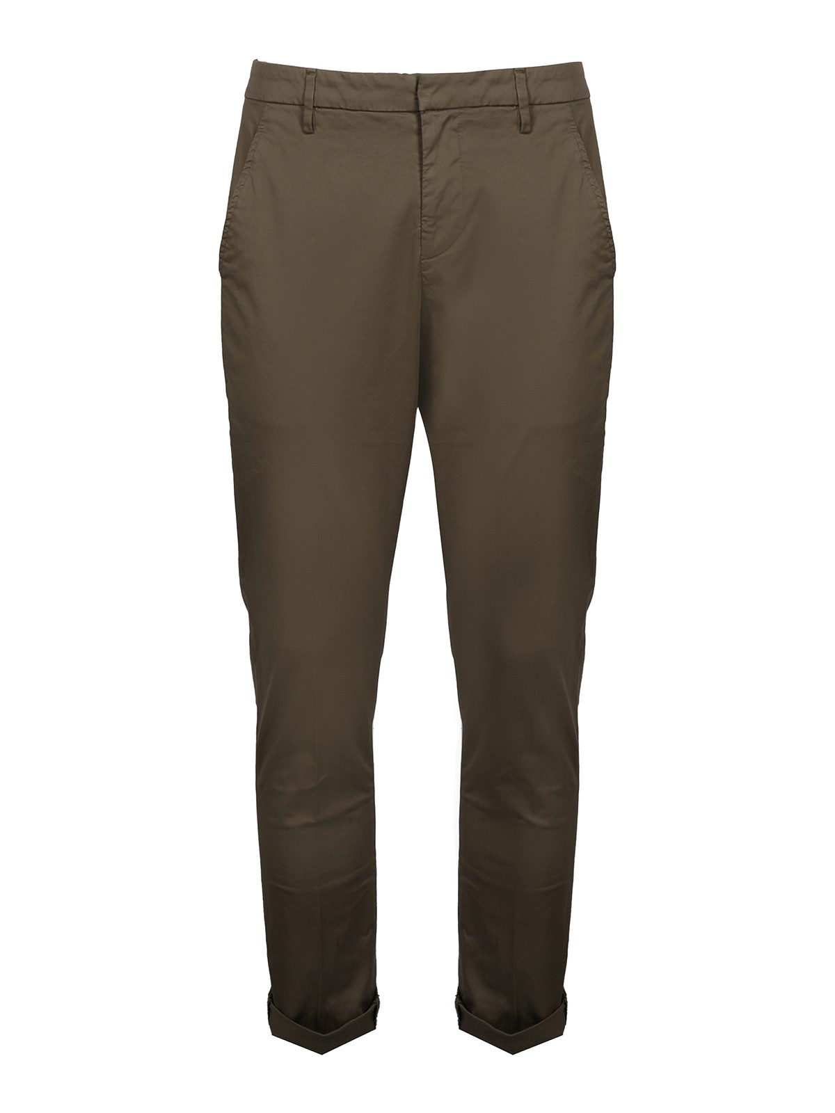Dondup Casual Cotton Trousers With Concealed Zip In Dark Green