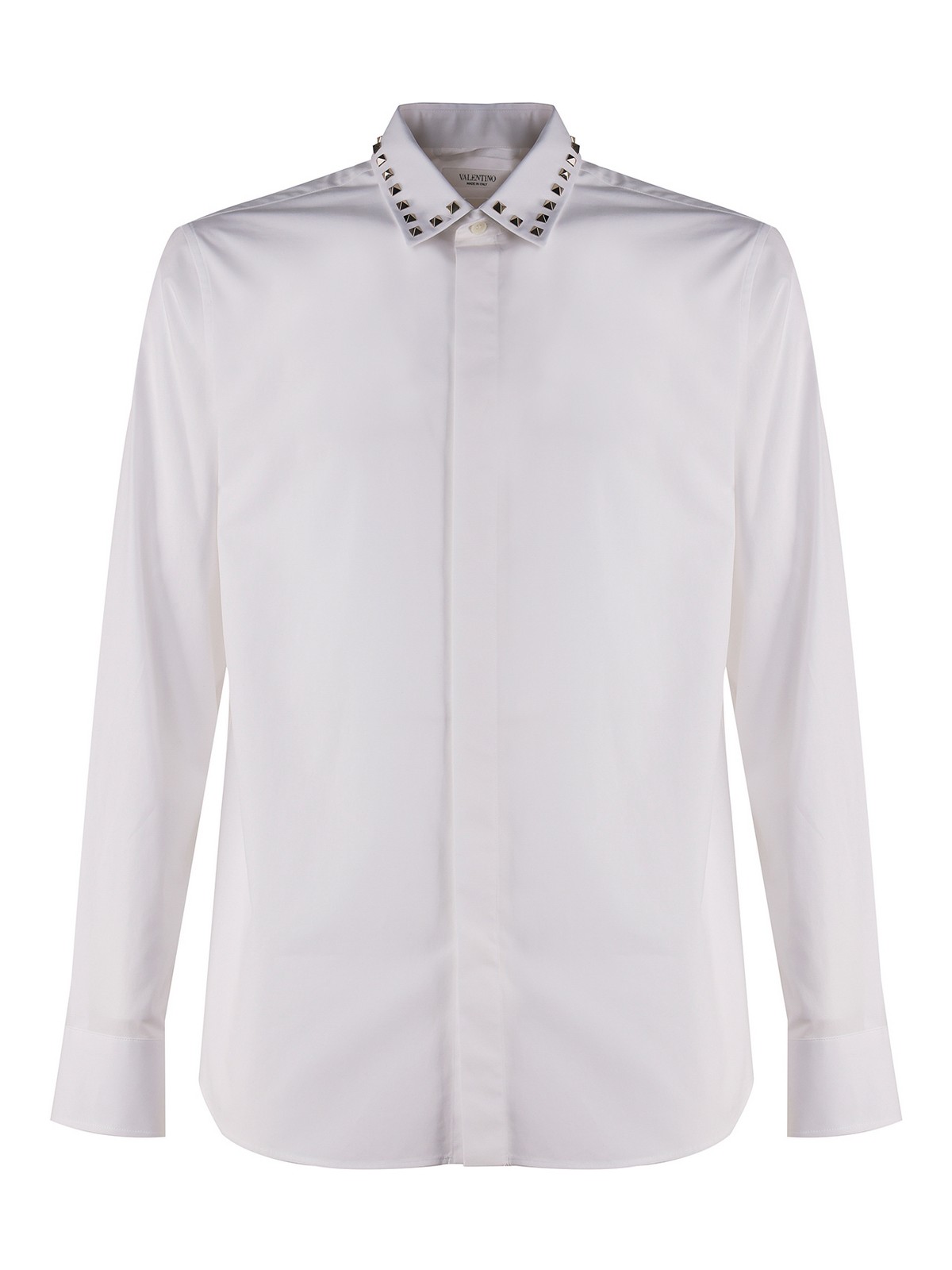 Valentino Cotton Shirt With Studs On Collar In White