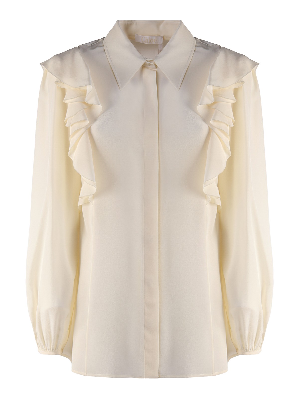 Shop Chloé Silk Shirt With Voulant In White