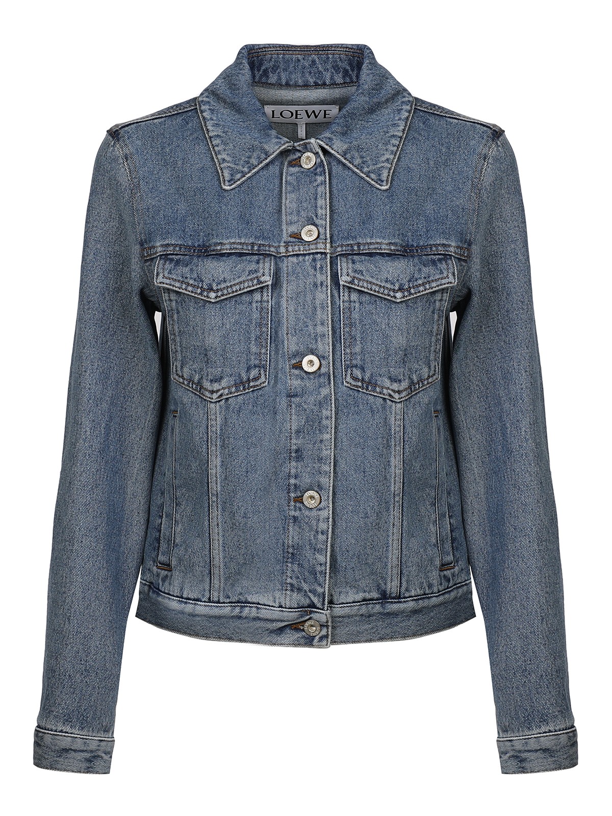 Loewe Denim Jacket With Logo Embroidery On Elbows In Light Wash