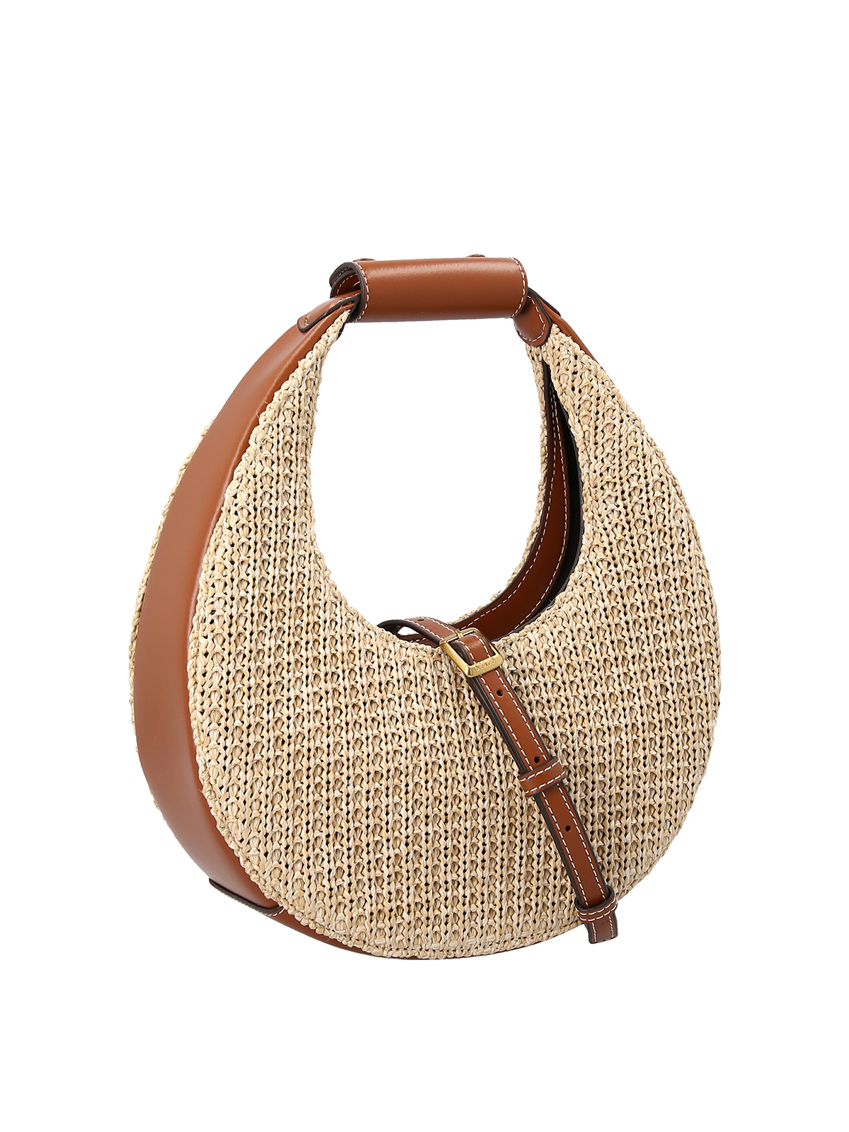 STAUD Micro Moon Raffia Tote Bag in Brown