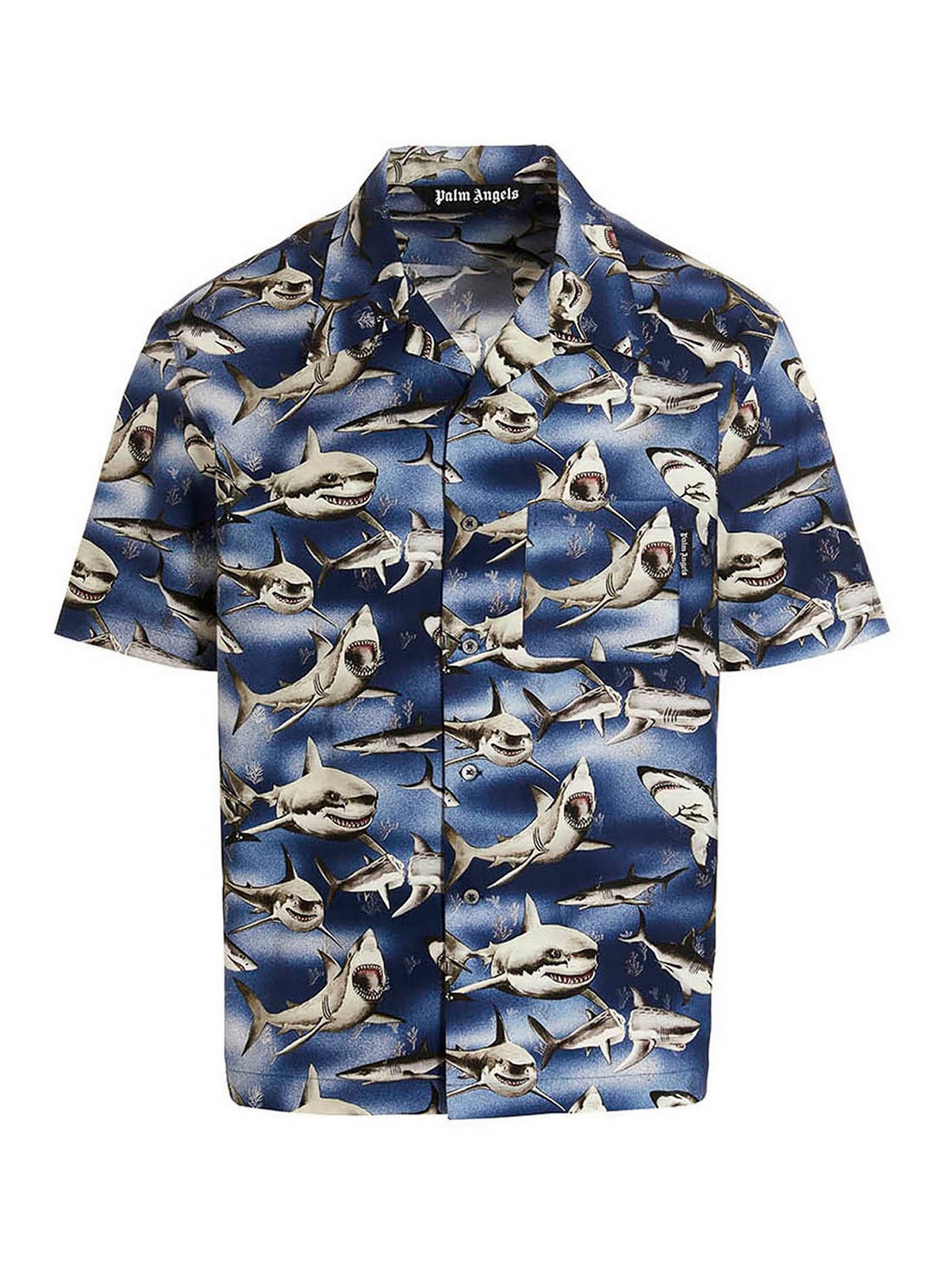 Palm Angels Sharks Shirt In Blue