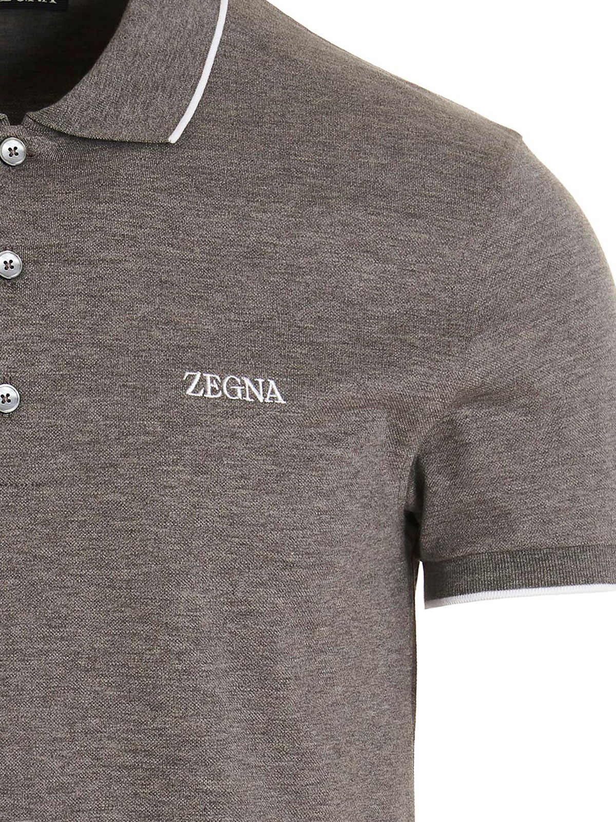 Shop Zegna Embroidered Logo Polo Shirt In Gris